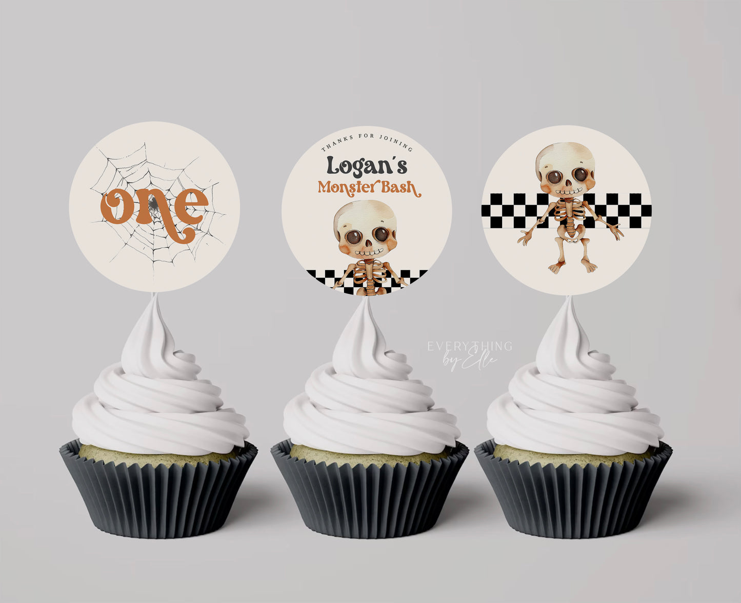 Skeleton Halloween Birthday Cupcake Toppers Editable | Spooky Bash First Birthday Favors | One Spooky Dude Birthday Template | Two Spooky | Green Halloween Costume Party Template | EverythingByElleCo