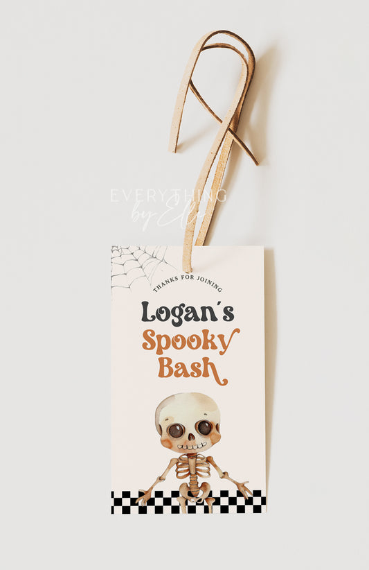 Skeleton Halloween Birthday Favor Tag Editable | Spooky Bash First Birthday Thank You Treat Bag Tag | One Spooky Dude Birthday Template | Two Spooky | Green Halloween Costume Party Template | EverythingByElleCo