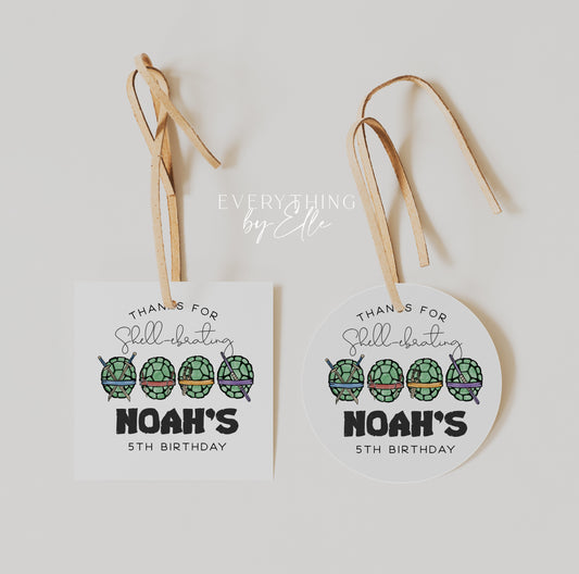 Turtles Birthday Favor Tags Editable | Modern Mayhem Ninja Birthday Party Printable Round Label Sticker Template | EverythingByElleCo