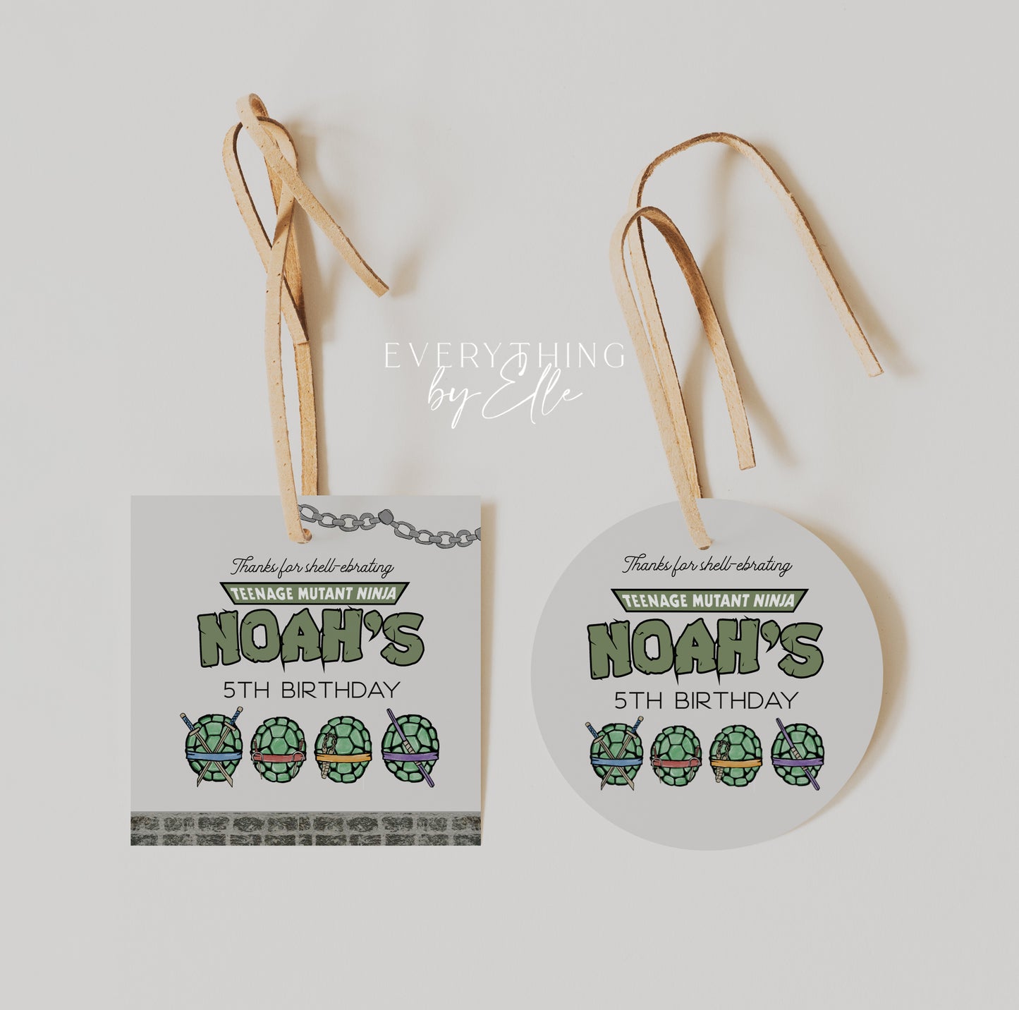 Turtles Birthday Favor Tag Editable | Modern Mutant Ninja Birthday Party Printable Round Label Sticker Template | EverythingByElleCo