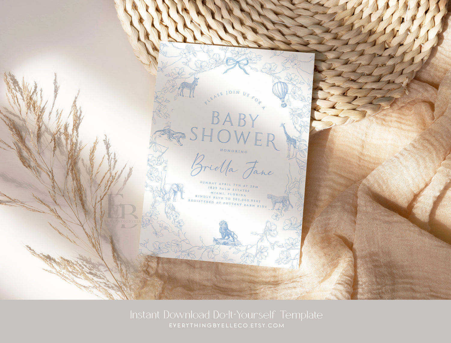 Blue Safari Toile | Baby Shower Collection