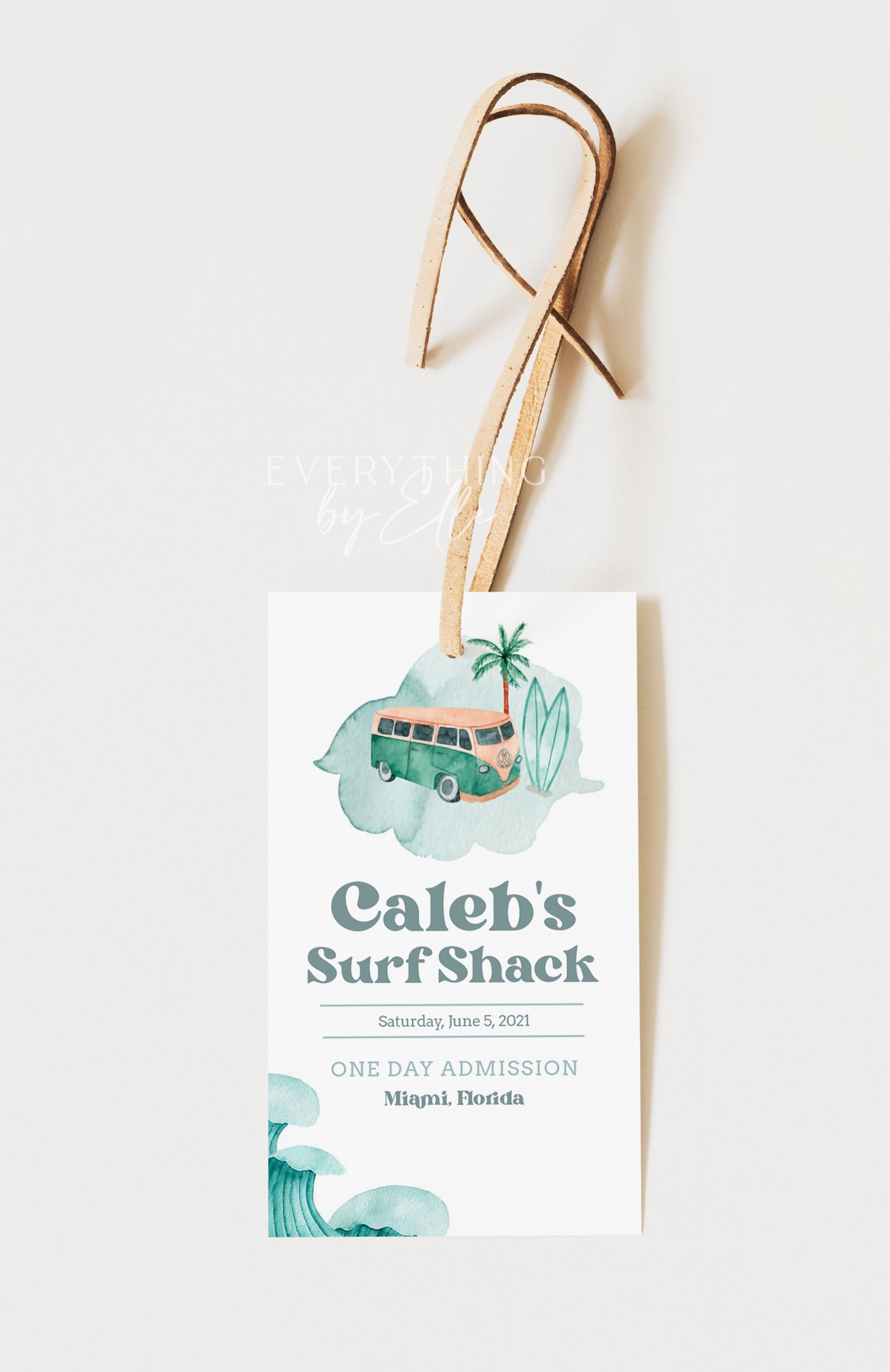 The Big ONE Surf Van Birthday Favor Tag Editable | Vintage Retro Teal Surf Favor Box Surf Shack Badge | Boy Beach 1st Birthday Party Printable Template | EverythingByElleCo