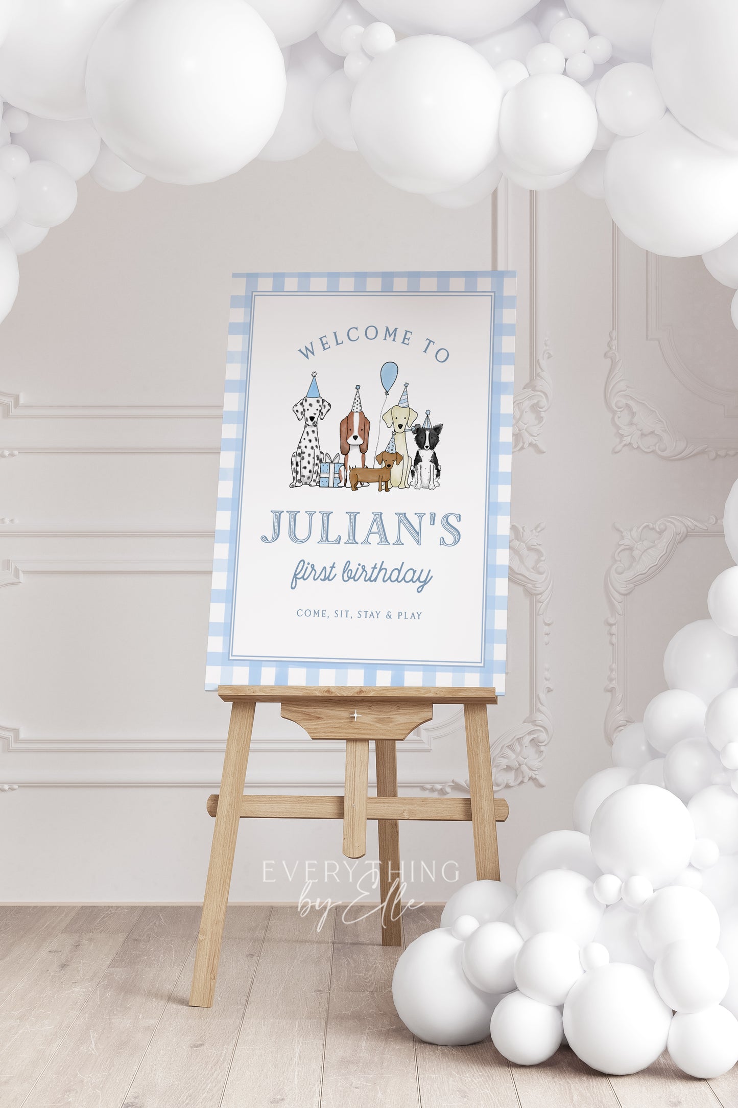 Let's Pawty Blue Puppy Birthday Welcome Sign Editable | Boy Puppy Dog 1st 2nd Birthday Party Sign Template | EverythingByElleCo