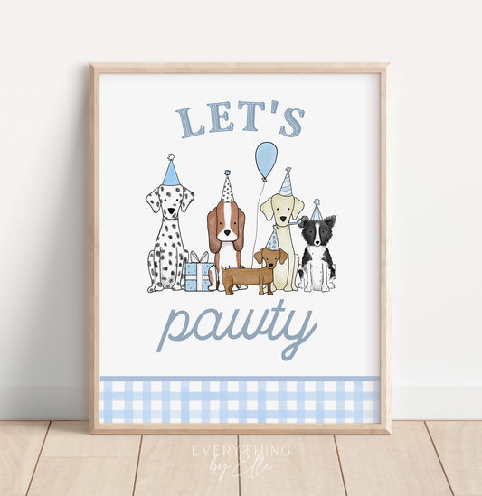 Let's Pawty Blue Puppy Birthday Let's Pawty Sign Editable | Boy Puppy Dog 1st 2nd Birthday Party Printable Table Sign Template | EverythingByElleCo