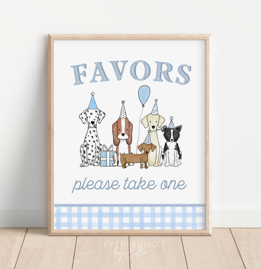 Let's Pawty Blue Puppy Birthday Favors Sign Editable | Boy Puppy Dog 1st 2nd Birthday Party Printable Table Sign Template | EverythingByElleCo