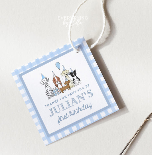 Let's Pawty Blue Puppy Birthday Favor Tag Editable | Boy Puppy Dog 1st 2nd Birthday Party Printable Thank You Tag Template | EverythingByElleCo (Copy)