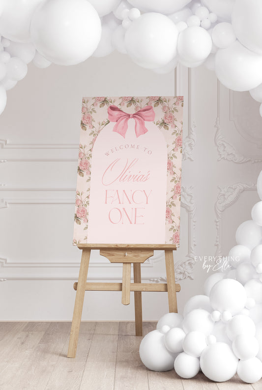 Love Shack Fancy ONE Birthday Welcome Sign Editable | Floral Victorian 1st Birthday Party Sign Template for Girls | Pink Bow Birthday Printables | EverythingByElleCo