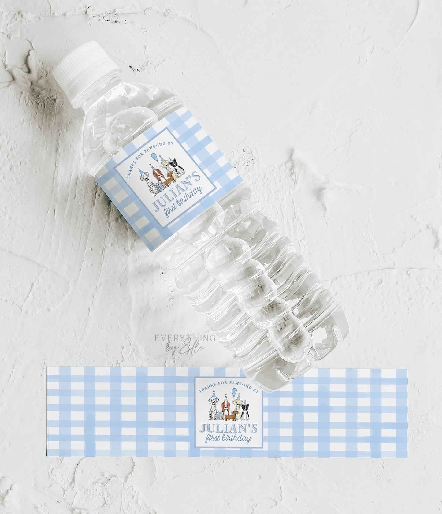 Let's Pawty Blue Puppy Birthday Water Bottle Label Editable | Boy Puppy Dog 1st 2nd Birthday Party Printable Favor Sticker Template | EverythingByElleCo