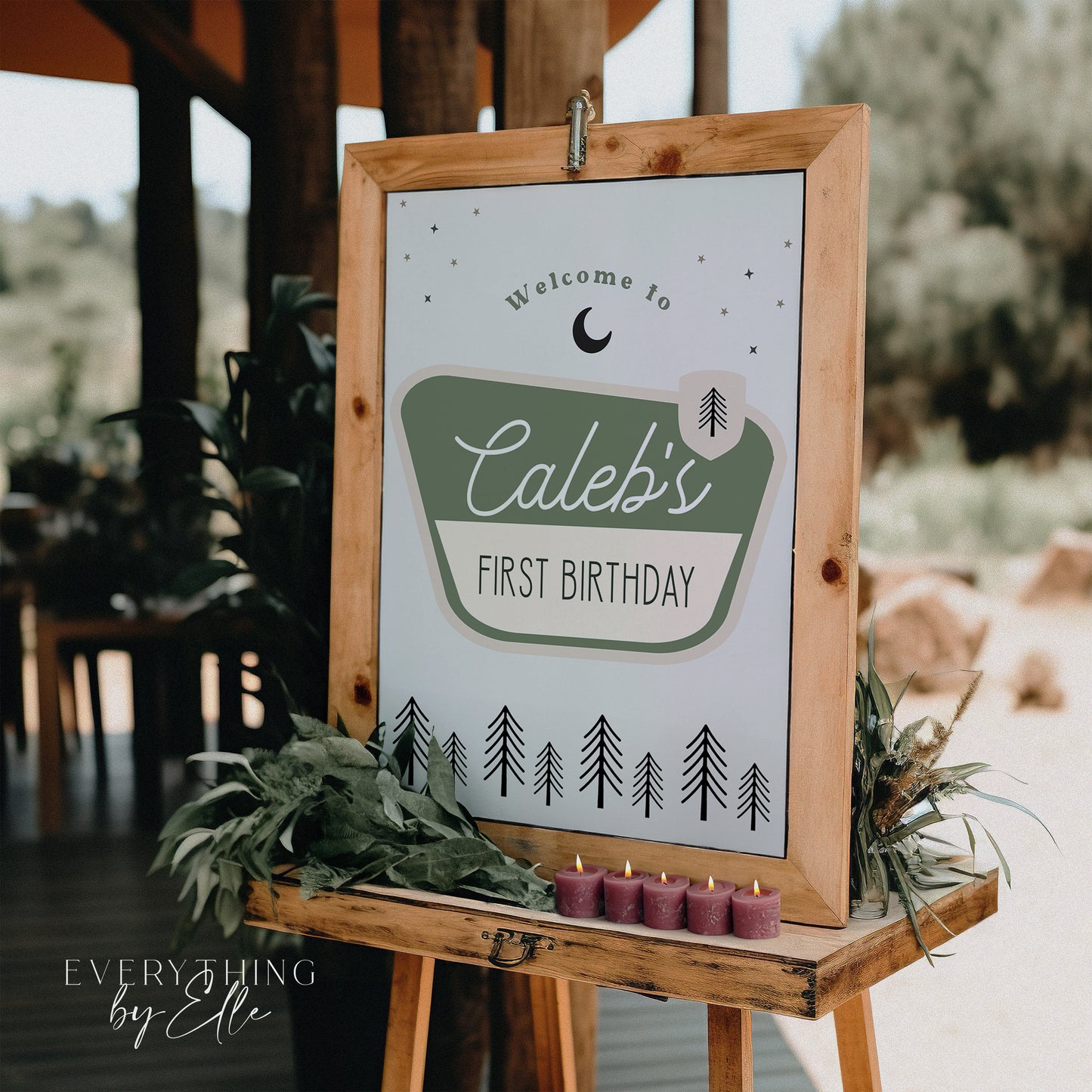 One Happy Camper 1st Birthday Welcome Sign Editable | Green Camp First Birthday Party Printable Template | Summer Outdoor Birthday for Boys | EverythingByElleCo