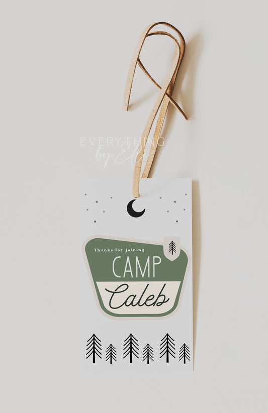 One Happy Camper 1st Birthday Favor Tag Editable | Green Camp First Birthday Party Printable Favor Tag Template | Summer Outdoor Birthday for Boys | EverythingByElleCo