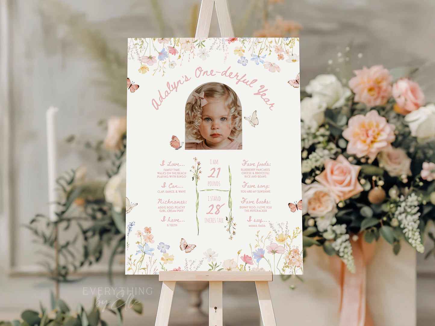 Isn't She ONEderful Milestone Sign Editable | Girl Wildflower First Birthday Poster Board Template | Isn't She Lovely, Isn't She Onederful Template | EverythingByElleCo