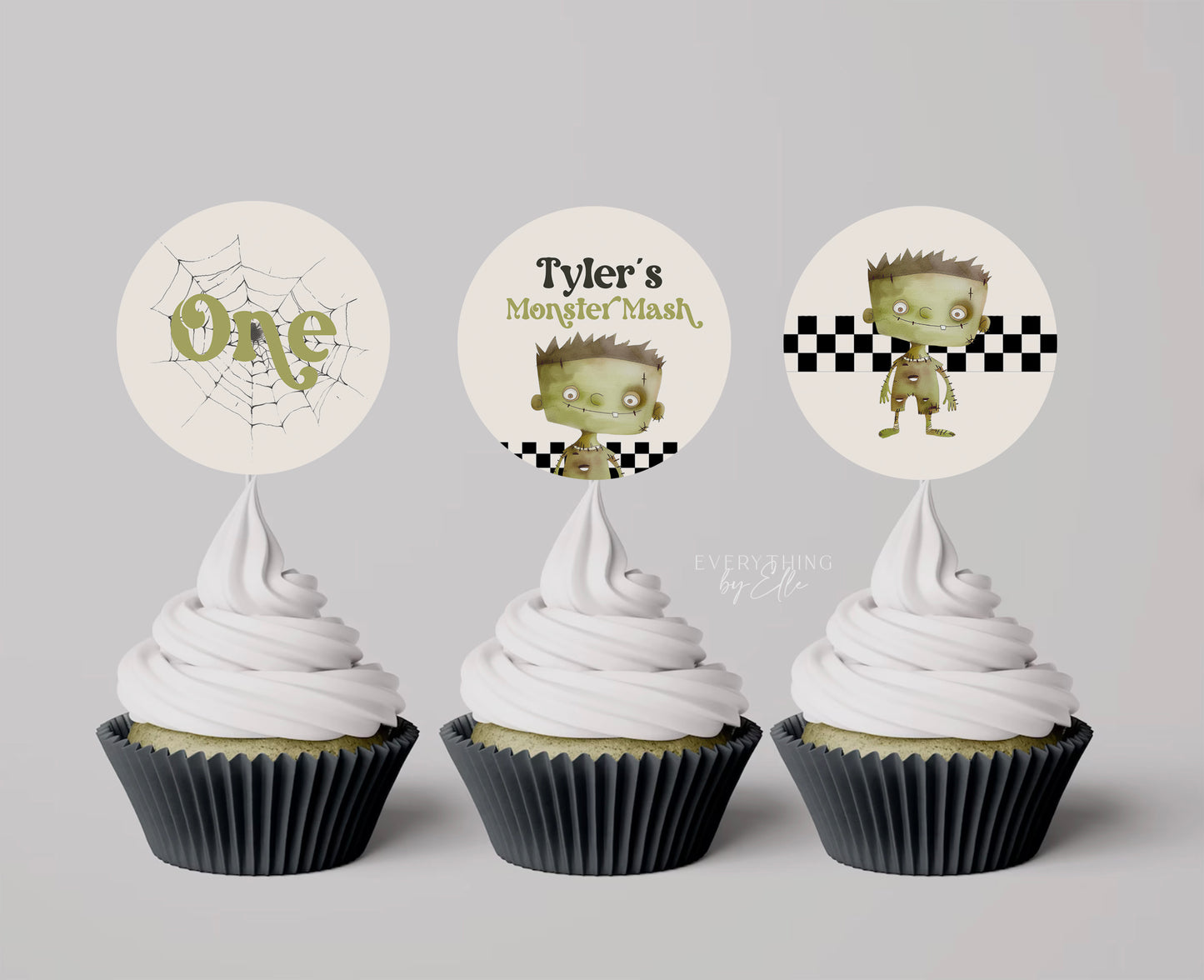 Frankenstein Halloween Cupcake Toppers Editable | Monster Mash Birthday Round Stickers Template | Halloween Costume Party Favors Template | EverythingByElleCo