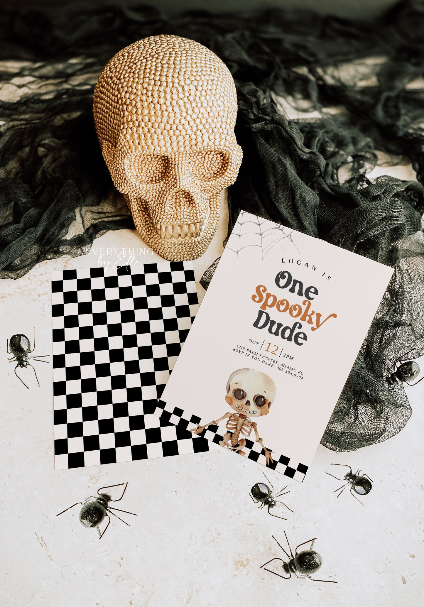 Skeleton Halloween Birthday Invitation Editable | Spooky Bash First Birthday | One Spooky Dude Birthday Invite Template | Two Spooky Invitation | Green Halloween Costume Party Template | EverythingByElleCo