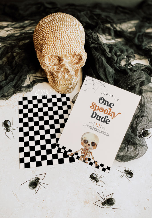 Skeleton Halloween Birthday Invitation Editable | Spooky Bash First Birthday | One Spooky Dude Birthday Invite Template | Two Spooky Invitation | Green Halloween Costume Party Template | EverythingByElleCo