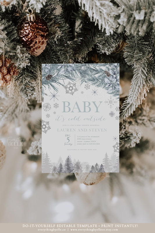 Baby It's Cold Outside Invitation Editable | Winter Baby Shower Invite Template | Christmas Gender Neutral Baby Shower Template | EverythingByElleCo