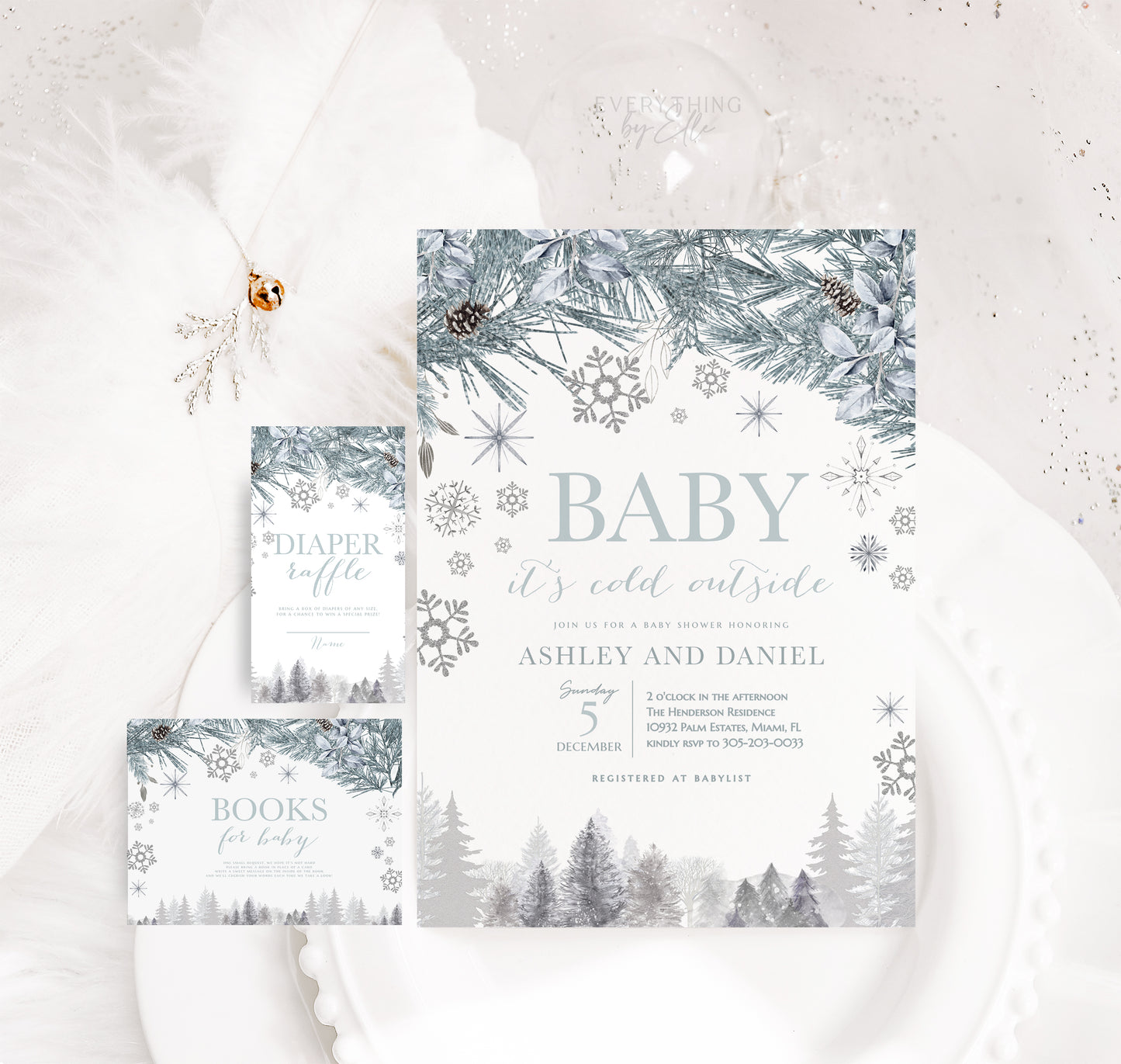 Baby It's Cold Outside Invitation Suite Editable | Winter Baby Shower Invite Template Bundle | Christmas Gender Neutral Baby Shower Template | EverythingByElleCo