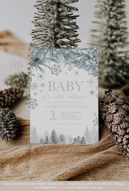 Baby It's Cold Outside Invitation Editable | Winter Baby Shower Invite Template | Christmas Gender Neutral Baby Shower Template | EverythingByElleCo