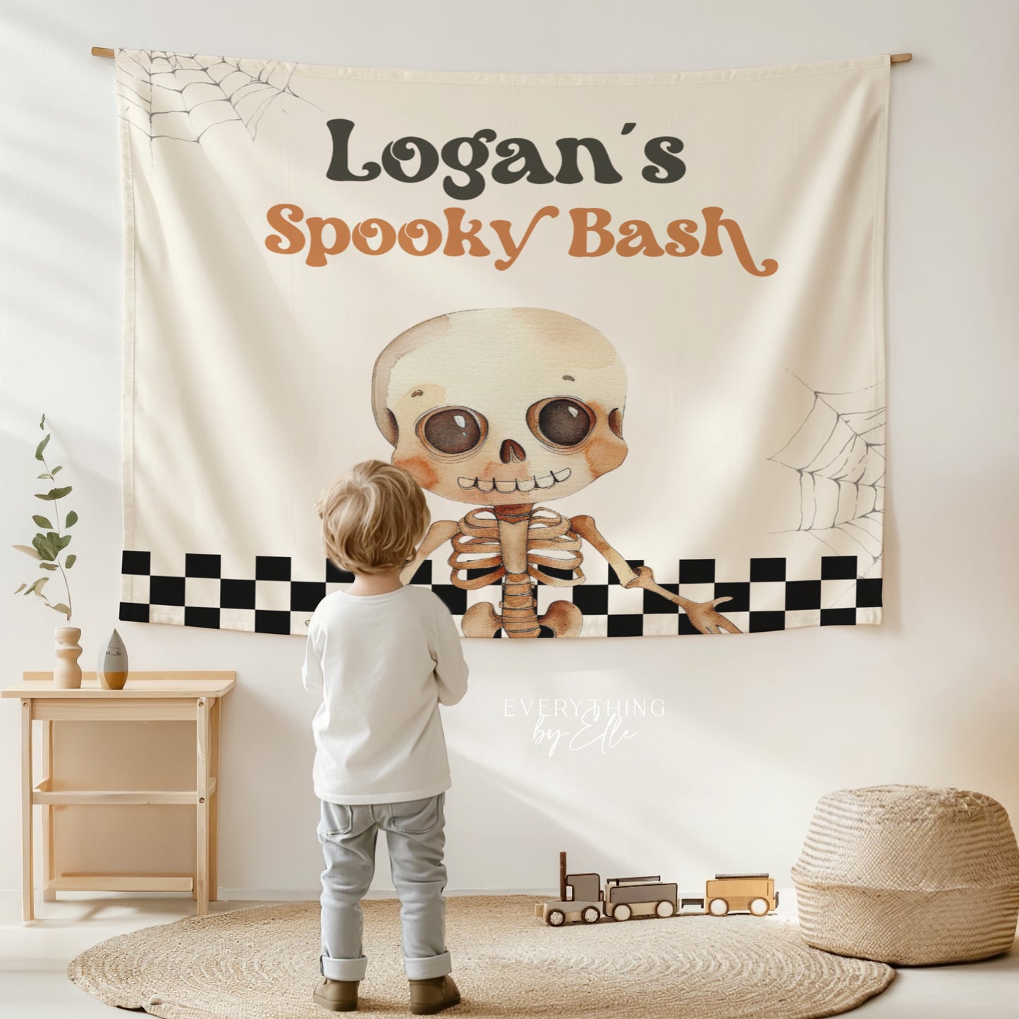 Skeleton Halloween Birthday Backdrop Editable | Spooky Bash First Birthday Banner | One Spooky Dude Birthday Template | Two Spooky | Green Halloween Costume Party Template | EverythingByElleCo