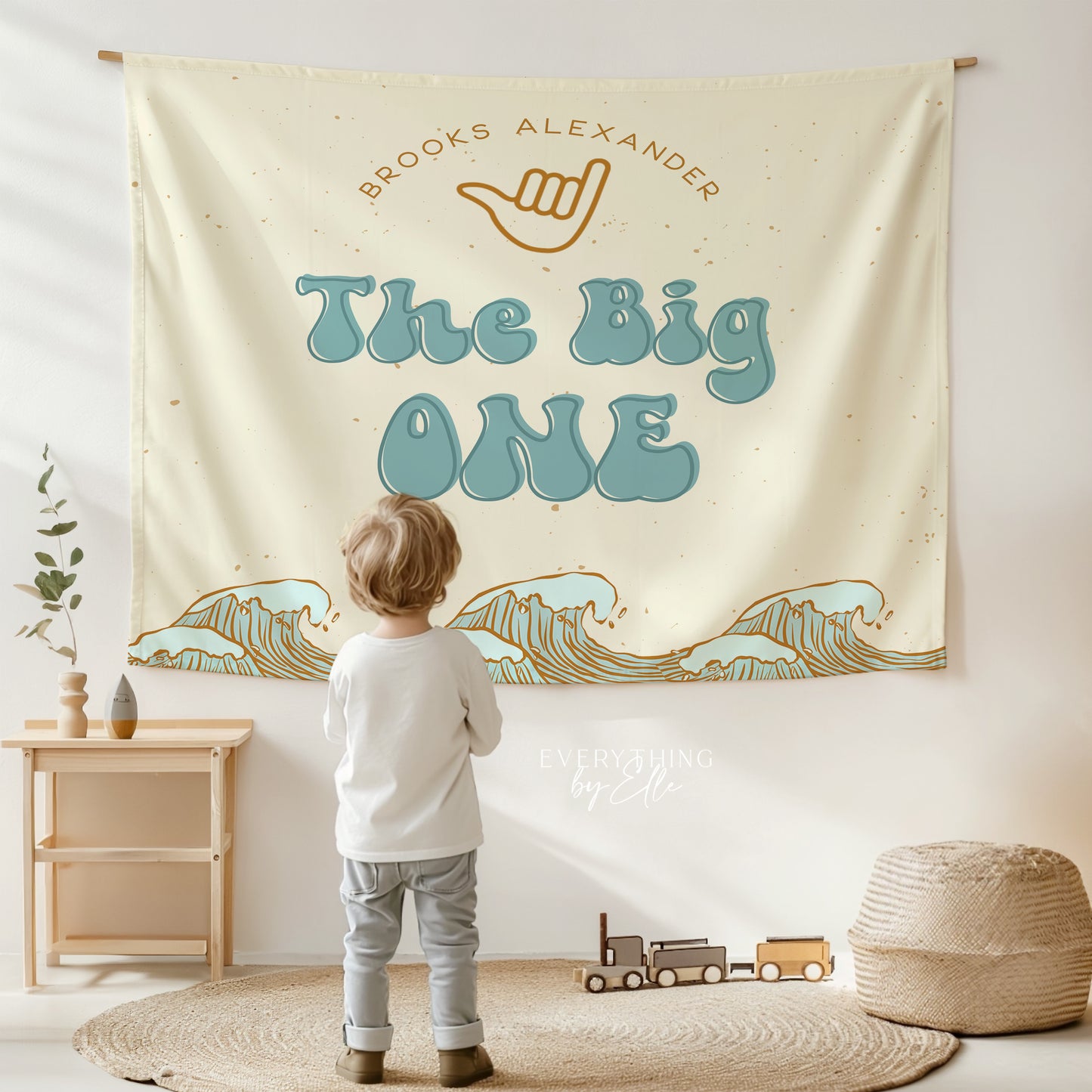 The Big One Surf Birthday Backdrop Editable | Vintage Surf Boy 1st Birthday Party Printable Large BannerTemplate | EverythingByElleCo