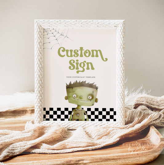 Frankenstein Halloween Custom Sign Editable | Monster Mash Birthday Table Sign Template | Halloween Costume Party Favors Sign Template | EverythingByElleCo