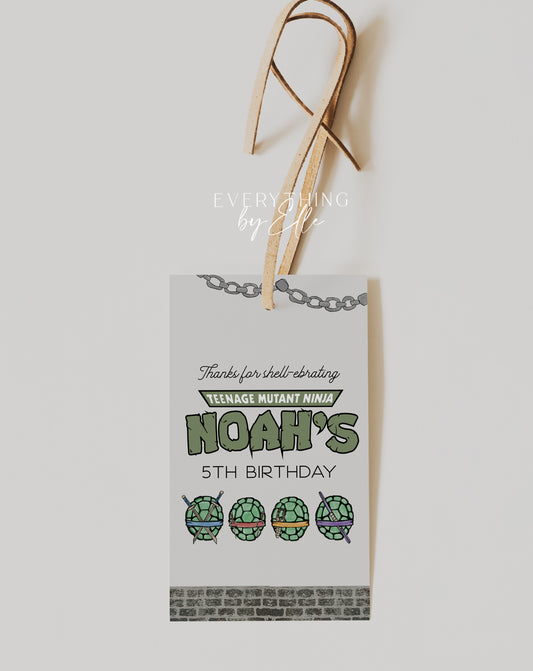 Turtles Birthday Favor Tag Editable | Modern Mutant Ninja Birthday Party Printable Gift Tag Template | EverythingByElleCo