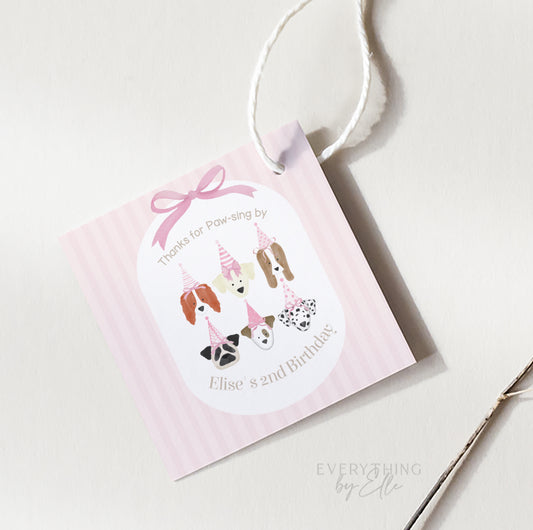Let's Pawty Pink Puppy Birthday Favor Tag Editable | Girly Puppies Dog Birthday Thank You Printable Party Template | EverythingByElleCo