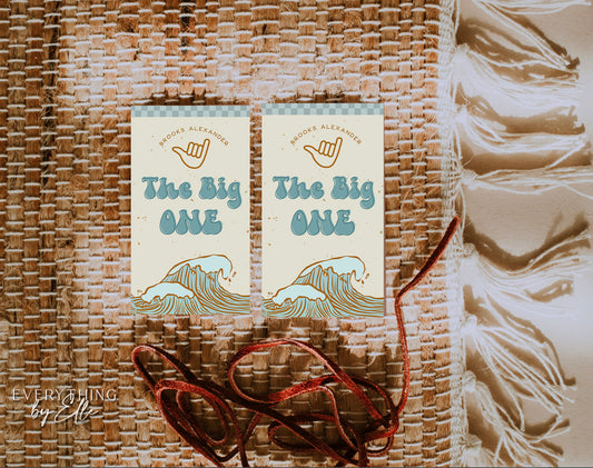 The Big One Surf Birthday Favor Tags Editable | Vintage Surf Boy 1st Birthday Party Printable Gift Tag Template | EverythingByElleCo