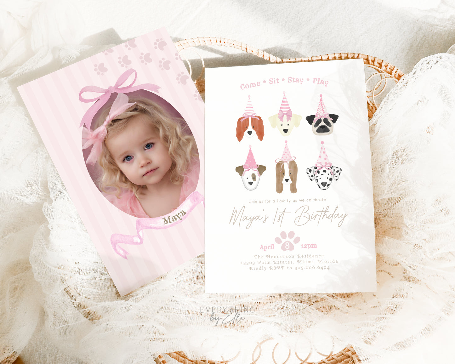 Let's Pawty Pink Puppy Birthday Invitation Editable | Girly Puppies Dog Birthday Party Invite Template | EverythingByElleCo