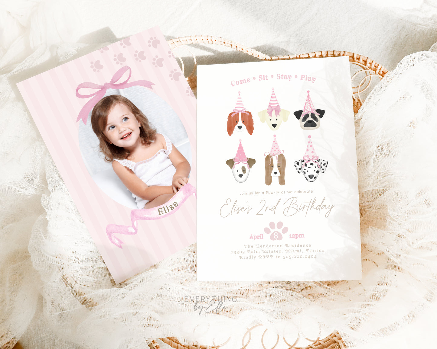 Let's Pawty Pink Puppy Birthday Invitation Editable | Girly Puppies Dog 2nd Birthday Party Invite Template | EverythingByElleCo