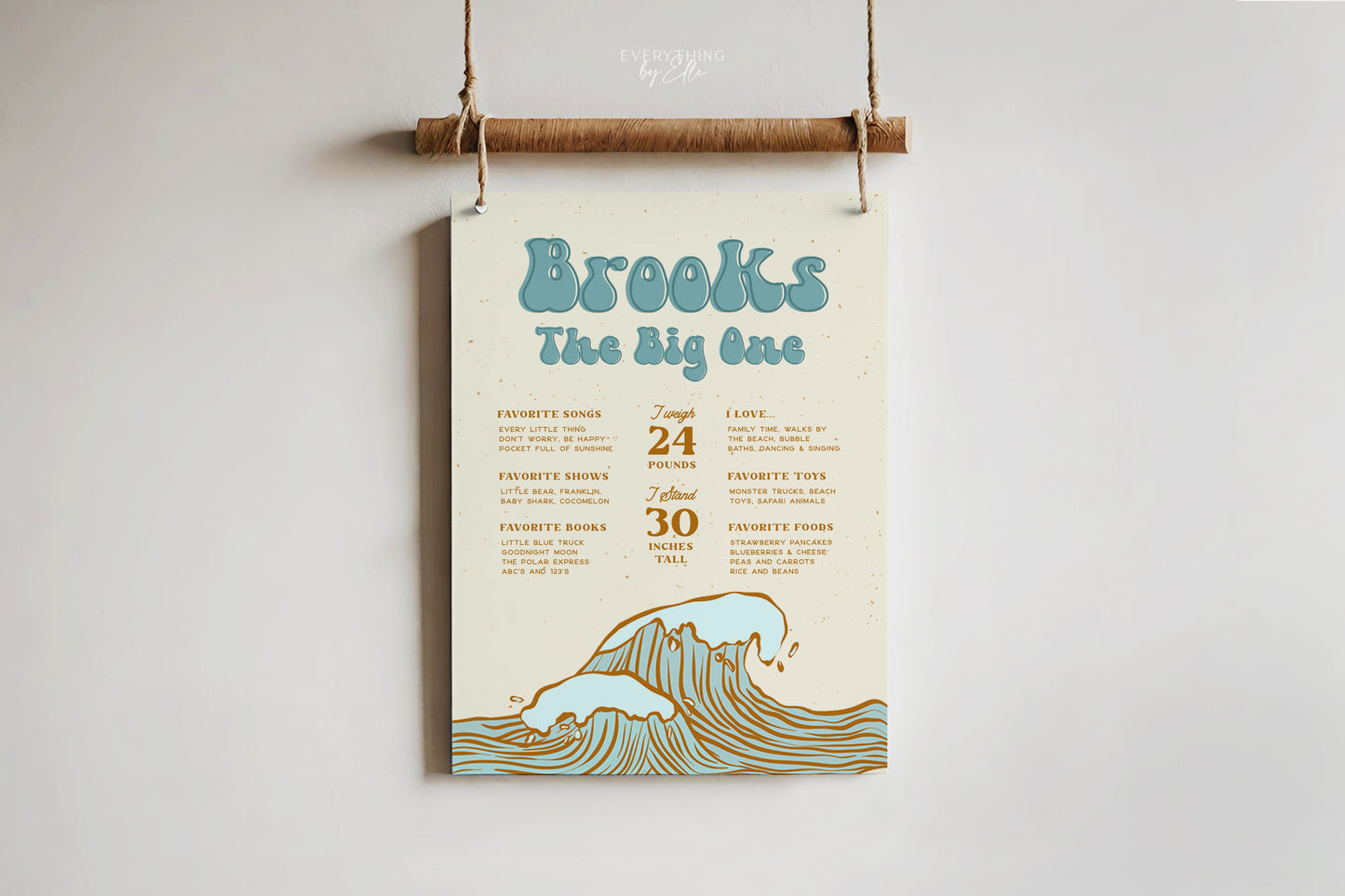 The Big One Surf Birthday Milestone Sign Editable | Vintage Surf Boy 1st Birthday Party Milestone Poster Template | EverythingByElleCo