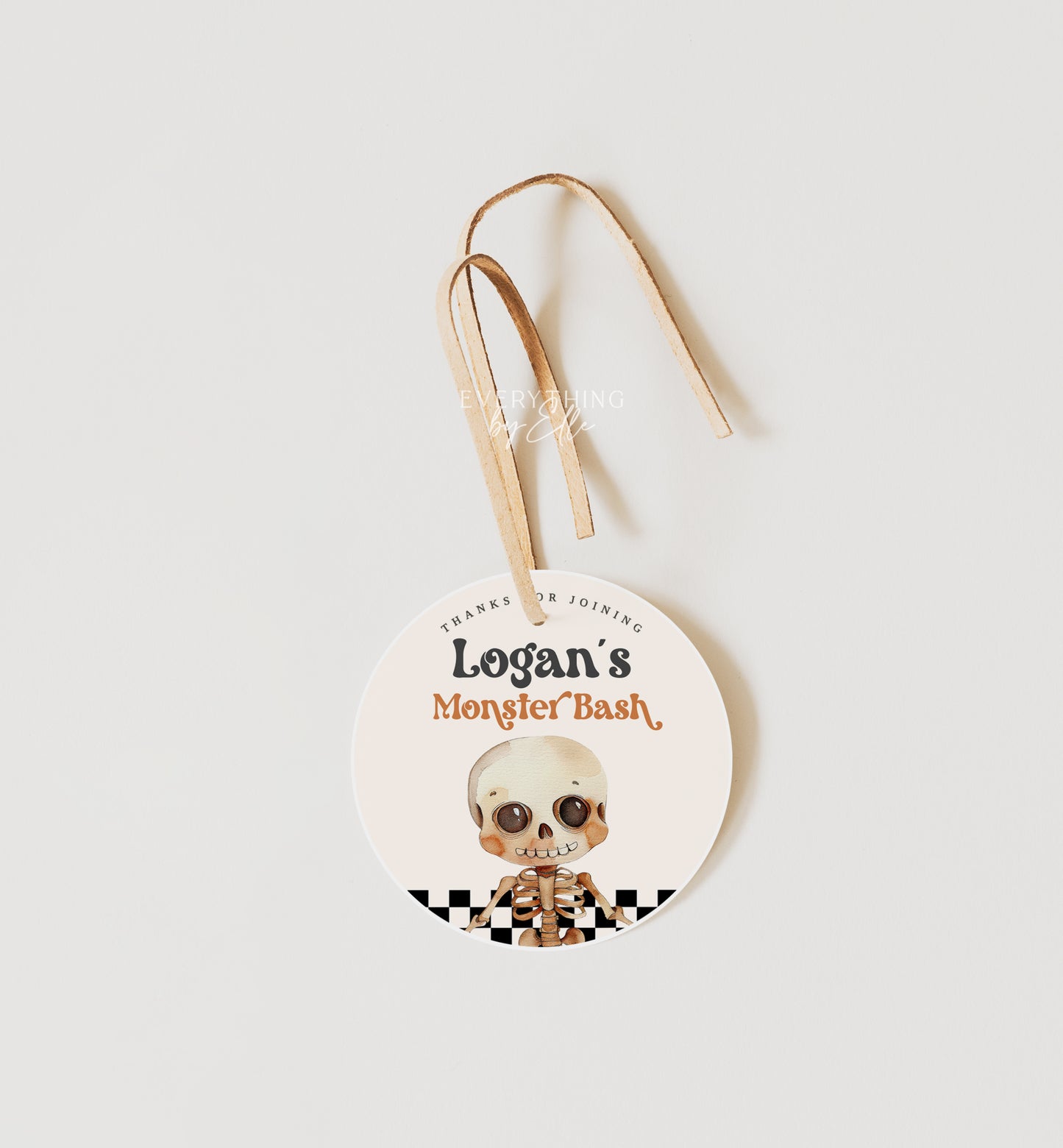 Skeleton Halloween Birthday Favor Round Tag Editable | Spooky Bash First Birthday Thank You Treat Bag Tag Sticker | One Spooky Dude Birthday Template | Two Spooky | Green Halloween Costume Party Template | EverythingByElleCo