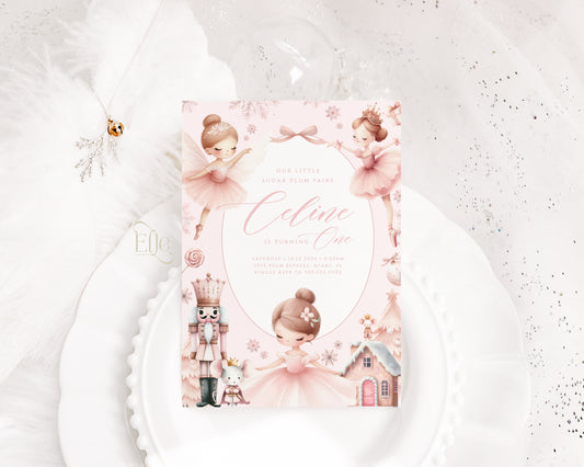 Sugar Plum Fairy Birthday Invitation Editable | Pink Nutcracker Invite Template | Girl Christmas First Birthday Land of Sweets Template | EverythingByElleCo