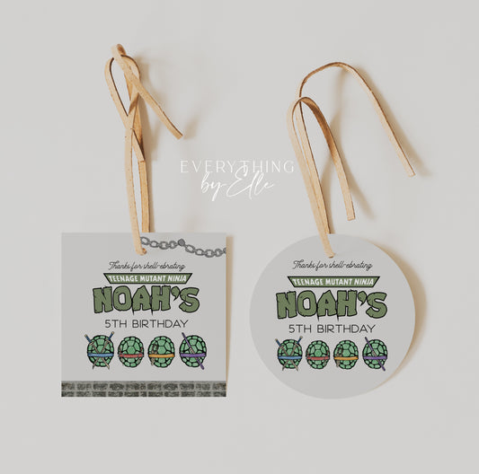 Turtles Birthday Favor Tag Editable | Modern Mutant Ninja Birthday Party Printable Round Label Sticker Template | EverythingByElleCo
