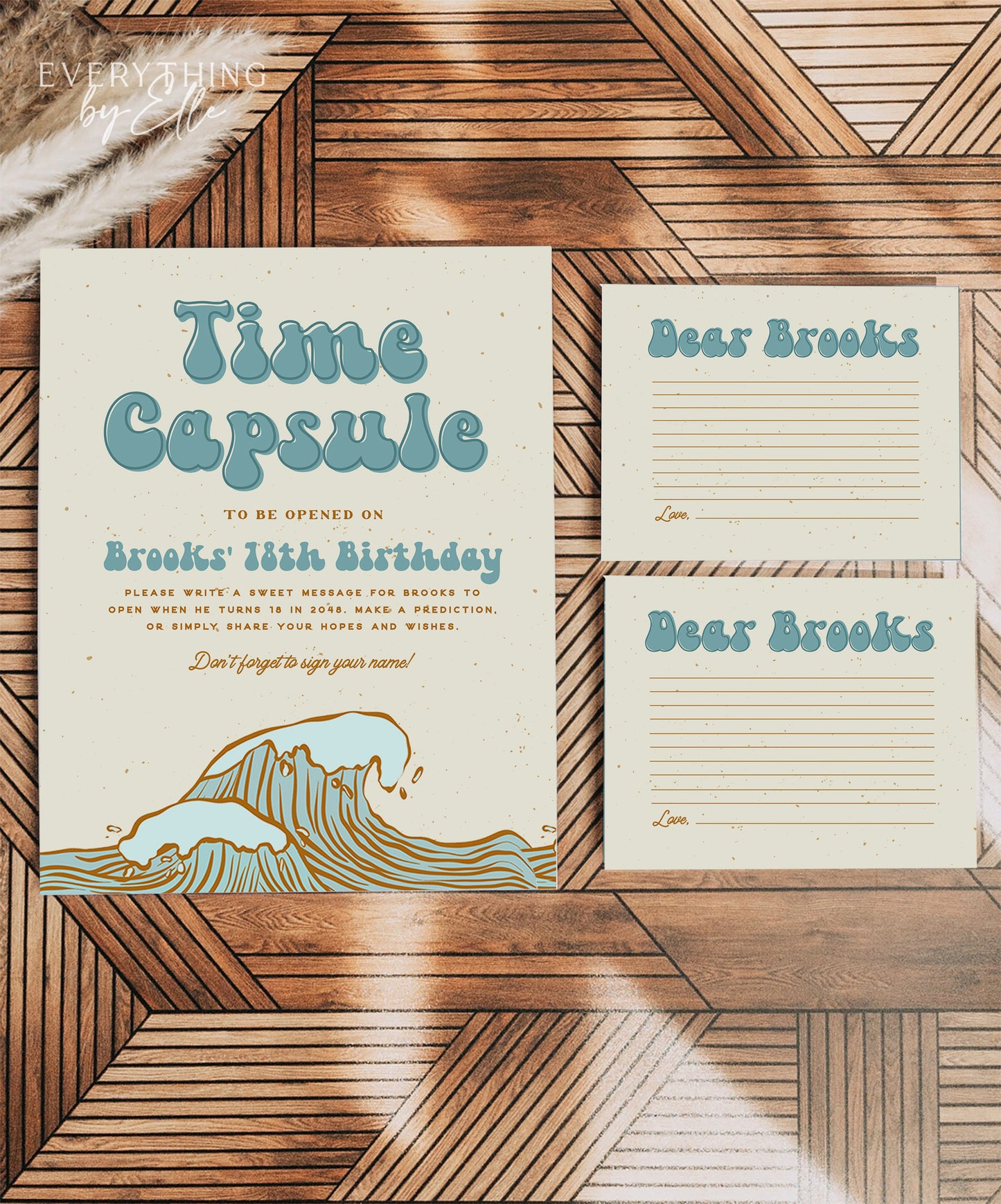 The Big One Surf Birthday Time Capsule Sign and Card Editable | Vintage Surf Boy 1st Birthday Party Time Capsule Template | EverythingByElleCo