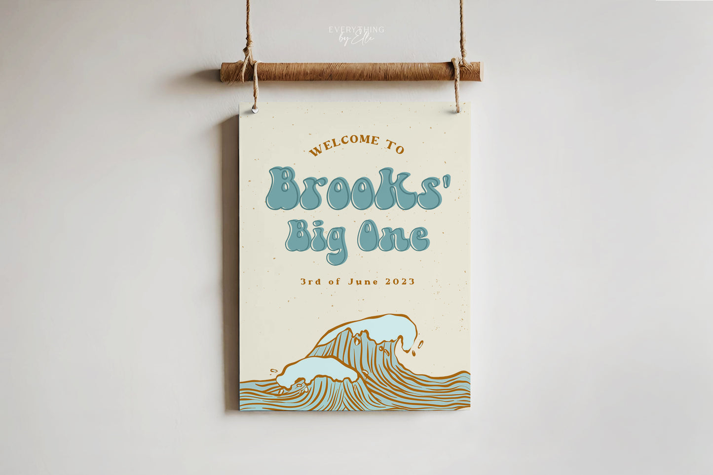 The Big One Surf Birthday Welcome Sign Editable | Vintage Surf Boy 1st Birthday Party Welcome Poster Template | EverythingByElleCo